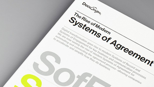 Docusign's tweet photo. Every company has a System of Agreement, but most are not modernized for today’s speed of business. See how @DocuSign's System of Agreement Platform is revolutionizing how agreements are prepared, signed, enacted, and managed: https://t.co/i2SUDWDvLt https://t.co/z4WzlPp4Aj