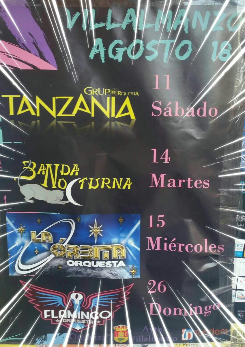 <a href="/Villalmanzo/">VILLALMANZO</a> fiestas agosto 2018
Verbenas los días 11, 14, 15 y 26 de agosto.
A disfrutar.