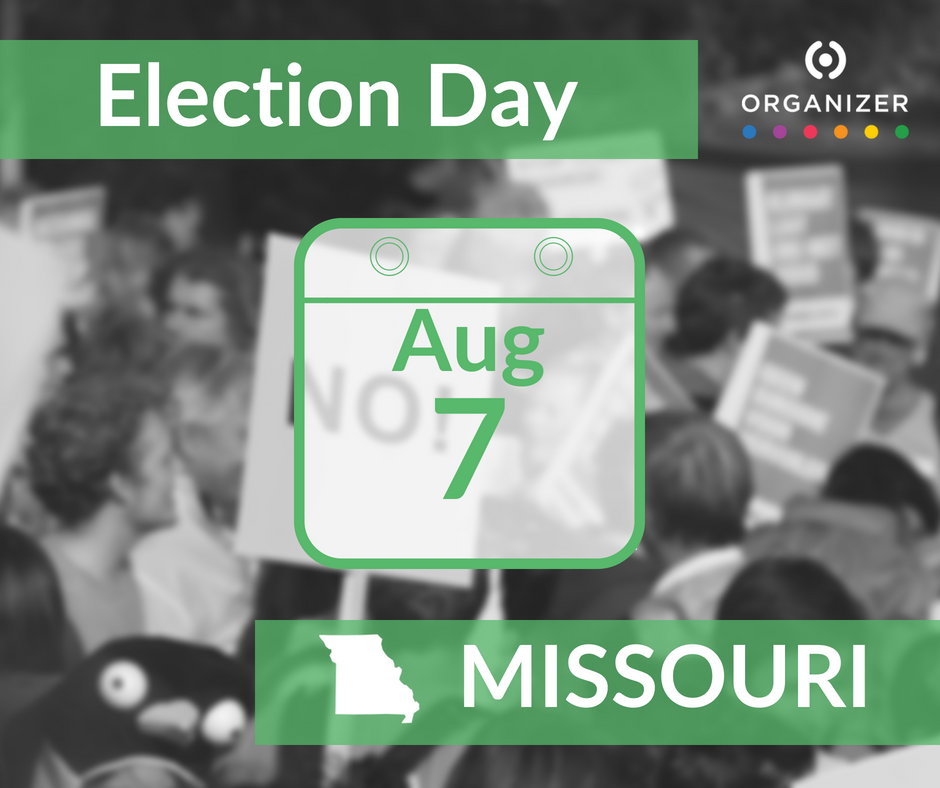 OrganizerInc's tweet photo. It's #ElectionDay! The polls are officially open in #Missouri!  

See you at the polls (they close at 7pm)—> 

#RiseUpMO #MOSen #ONEcampaignMI #Midterms2018 #BlueWave2018 #PrimaryElection  #GOTV #FieldWins https://t.co/HSCe8mH3h4