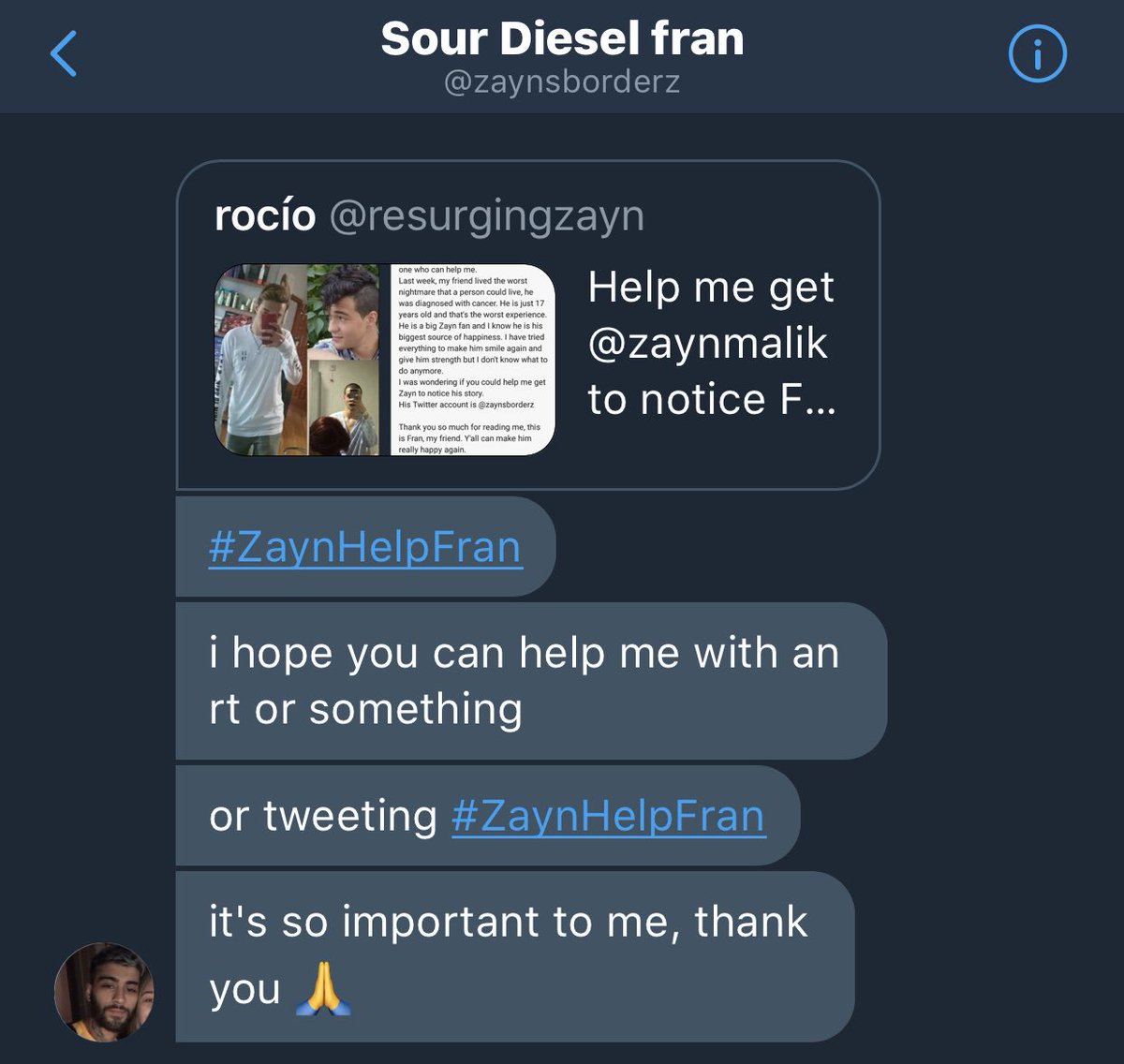 rodgermaIik's tweet photo. just looked back at fran’s last message to me. happy he got one of his final wishes come true🙏❤️ #FlyHighZquadFran https://t.co/wmmRT8RxNz