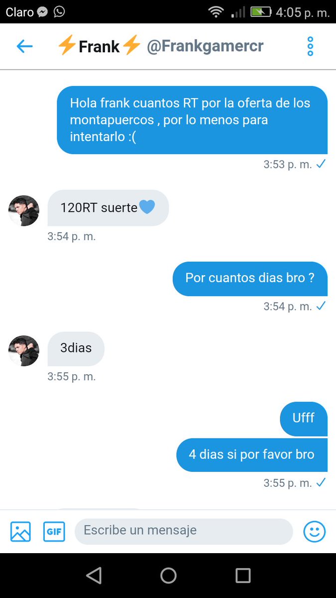 @Frankgamercr Hola Chicos por favor en esta vez si no les pido mas , ayudenme a conseguir 120 RT para que el me compre la oferta de los montapuercos , Me dio 3 Dias , enserio espero su apoyo , se los pido :( 

@KenGamerCr 
<a href="/SEcuadorCR/">Selección Ecuador CR</a> 
<a href="/ClashRoyaleES/">Clash Royale ES</a> 
@GAMES_RT7 
<a href="/Pompeyo4CR/">Pompeyo4</a>