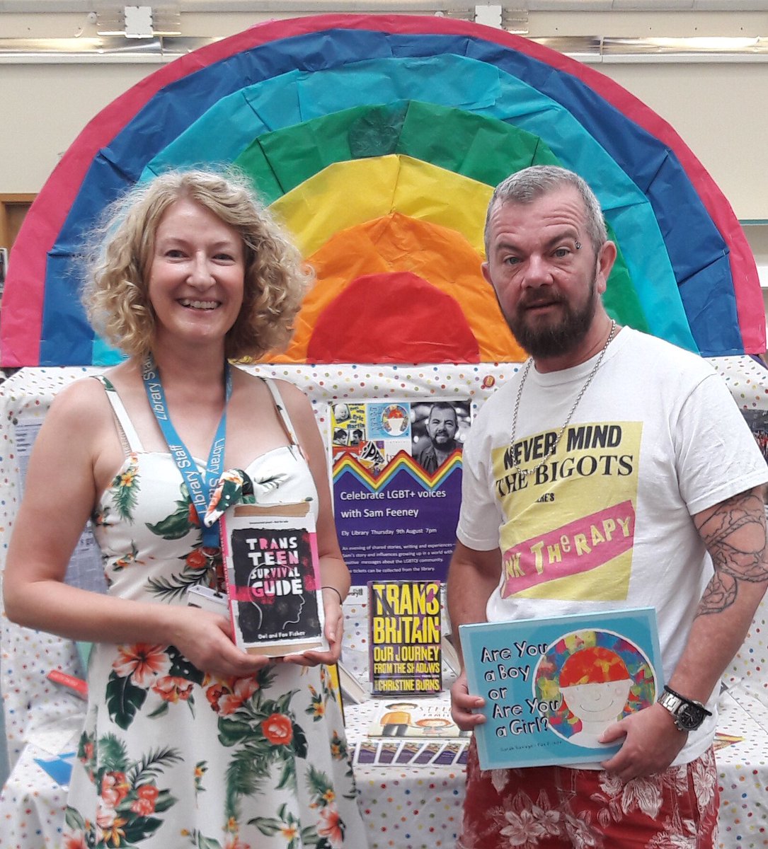cambslib's tweet photo. Fantastic to meet Sam Feeney today! Catch him yourself (for free) at Ely Library 7pm Thurs 9th August. Sam will be talking about growing up in a world with no positive messages about the LGBT+ community. An insightful and informal evening of shared experiences. #PrideinEly https://t.co/9QpDdkVg5D