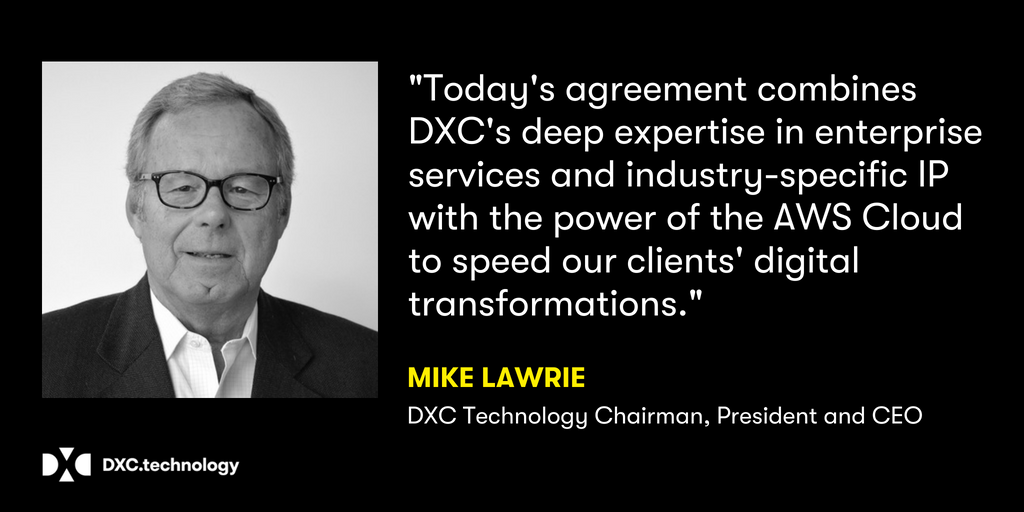 DXCTechnology's tweet photo. DXC and @AWSCloud announced an agreement to build a new DXC - AWS Integrated Practice, which will deliver #IT migration, application transformation and business #innovation to global Fortune 1000 clients. Learn more: https://t.co/Be0XjTRvrI. https://t.co/JrR2ycyvSu