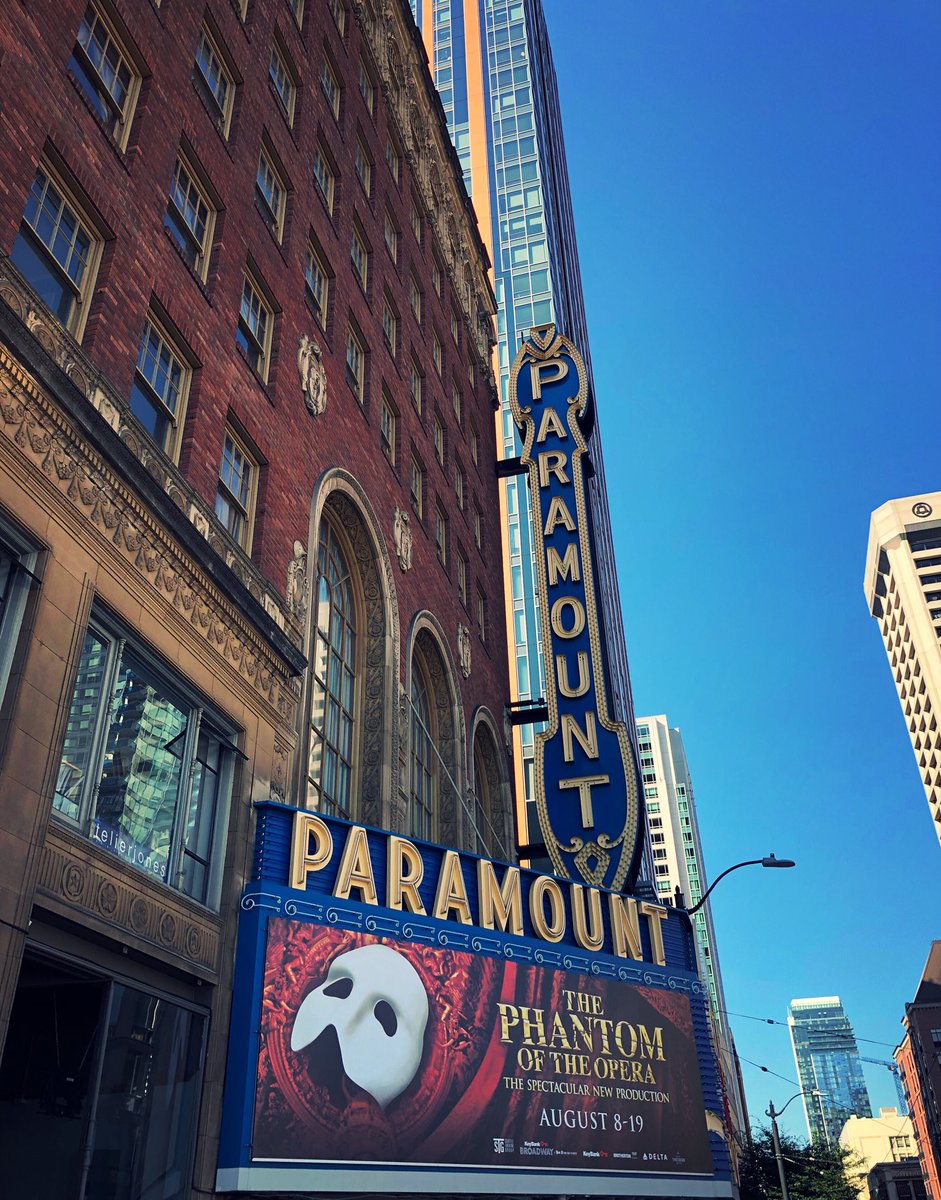 BroadwaySeattle's tweet photo. The Paramount Theatre has a new resident. Just watch out for the chandelier. #PhantomSEA https://t.co/QWnTwvriqC