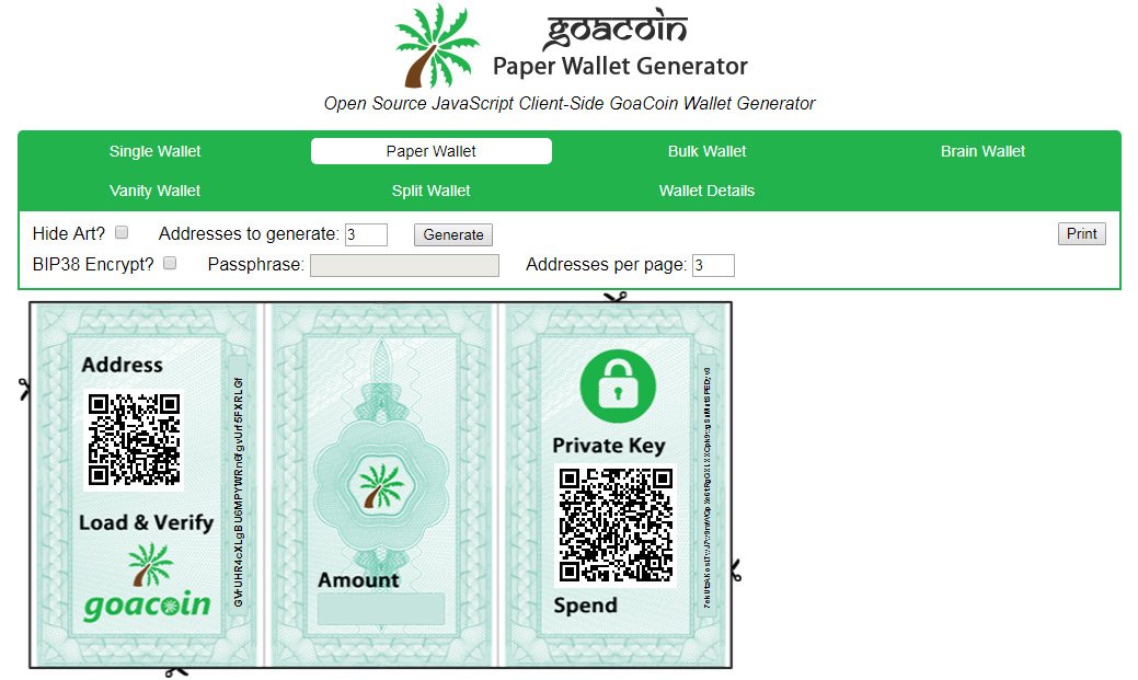 GoaCoin's tweet image. GoaCoin Paper Wallet generator is available here paper.goaco.in

Get as many GoaCoin addresses as you need. 

#goa #goacoin #cryptocurrency #btc #bitcoin #BitcoinCash #Masternodes #ETH #Etherium