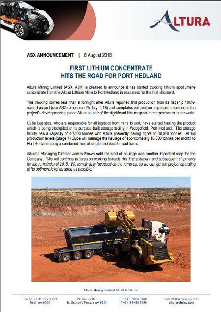 &gt; NEW #Altura #Mining $AJM First #Lithium Concentrate Hits the road for Port Hedland #Australia

Full Report
alturamining.com/wp-content/upl…