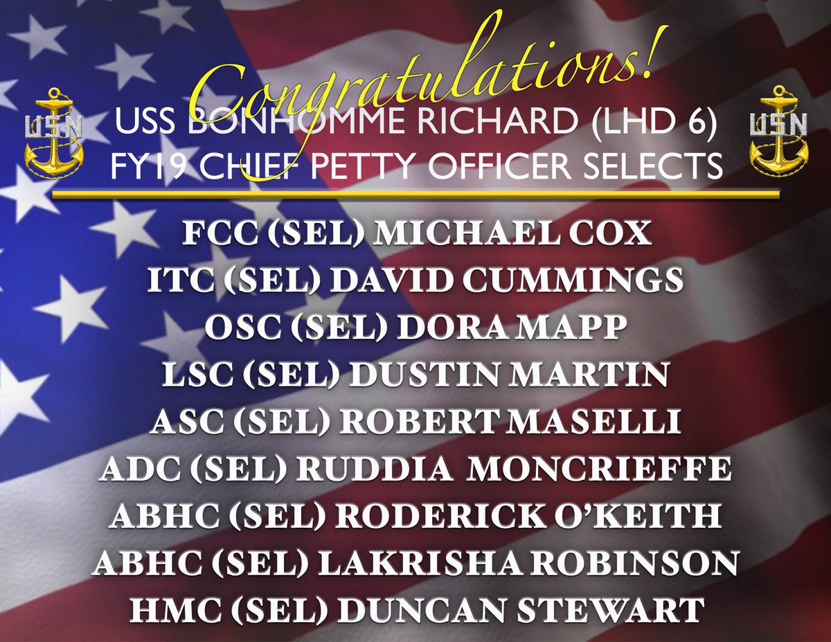 Congratulations to our FY-19 Chief Selects! Well Done! #NavyChiefNavyPride