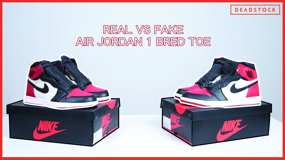 air jordan 1 bred toe fake vs real