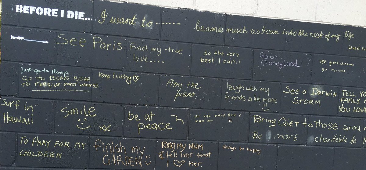 Our #D2KDay Before I die chalk wall @ 142 Myers St <a href="/AnamCaraGeelong/">Anam Cara Geelong</a> <a href="/GreaterGeelong/">City of Greater Geelong</a> is filling up... you have until 3pm to come past &amp; add your thoughts to our wall @GroundSwellAus <a href="/Pallcarevic/">Pallcarevic</a> <a href="/CCouzensMP/">Christine Couzens MP</a> <a href="/GreaterGeelong/">City of Greater Geelong</a> #communitybucketlist
