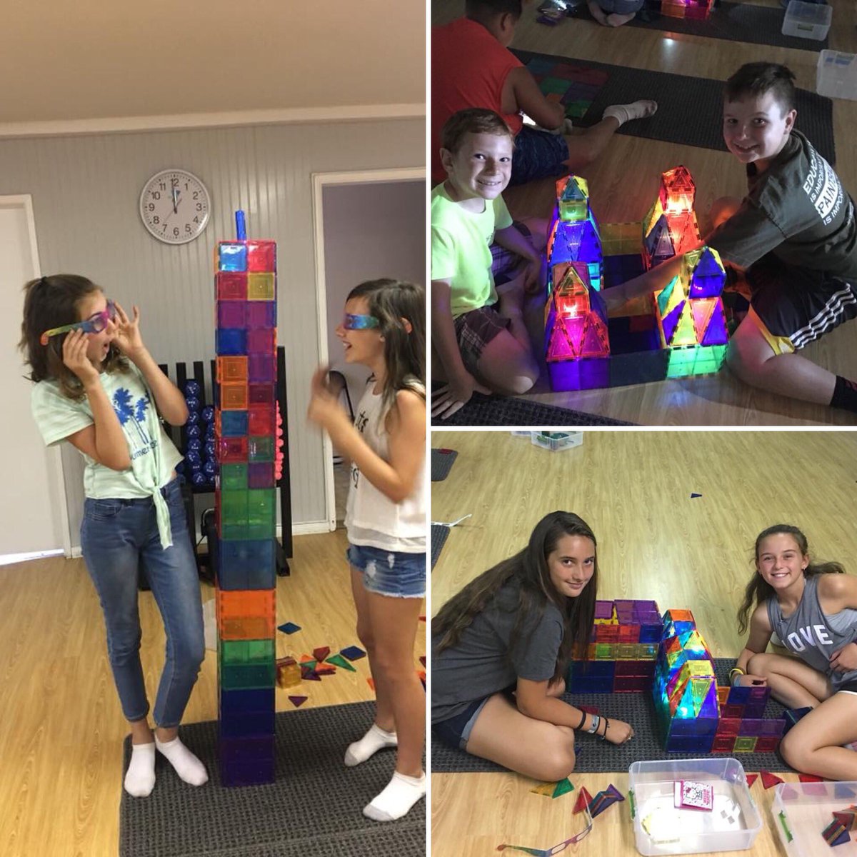 SteamSoCal's tweet image. It’s Science @ConejoYMCA  Light travels in a straight line until it reflects  off a smooth surface. For hands-on exploration kids combined colorful tiles, flashlights, prisms, mirrors. It was calming to work by dim colorful light.  #ConejoYMCA #STEAMSoCal