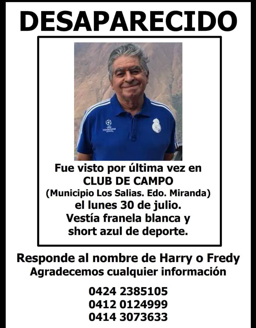 morotopocha's tweet photo. Harry está desaparecido desde el 30 de julio de 2018.Está bajo tratamiento médico por enfermedad crónica. Si tienes alguna información comunícate por los nros que aparecen con la foto👇. ¡Con tu ayuda podremos encontrarlo, Pf haz un Rt de este mje  !#AltosMirandinos #ClubDeCampo https://t.co/ygsoXU7TgS