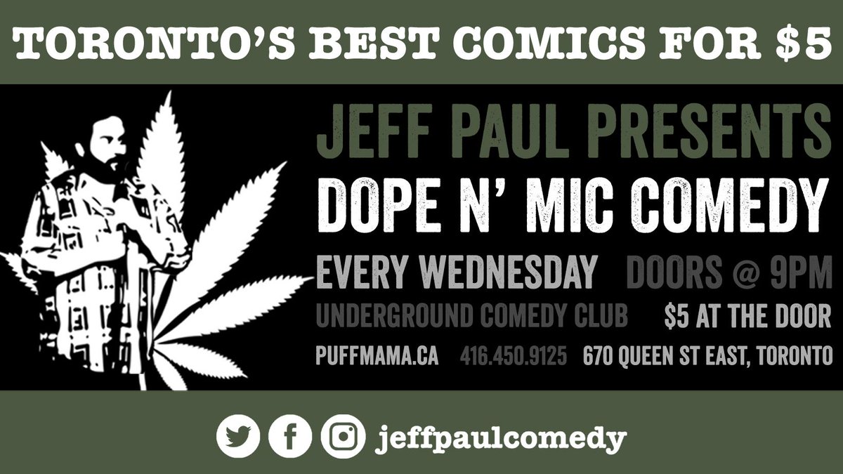 NeverSleepsNet's tweet image. Tomorrow night, don't miss @jeffpaulcomedy's Dope N' Mic comedy at  @UndergrndComedy. Doors at 9pm, $5: buff.ly/2vIuk8d #TOComedy #420