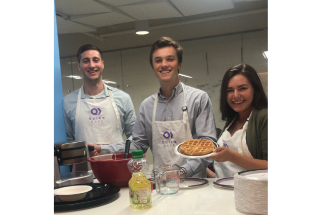 Quickbase's tweet photo. Thanks @VentureFizz for featuring our marketing interns serving up some waffles on Waffle Wednesday! We have a lot of fun activities planned for the rest of the year :) #QuickBaseLife https://t.co/3PAFq1J4ED