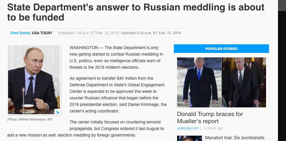 It appears that the GEC didn't get any money in 2017 (Secretary of State Tillerson turned the money down), and $40 Million was transferred to the GEC from the Defense Dept. only this year. So, the entire department has far less than the purported $160 Million for journalists.