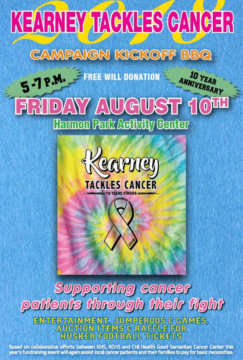 KyTacklesCancer's tweet photo. Join us this Friday, August 10th, 5-7pm at Harmon Park for our 10th annual KTC barbecue! We have a ton of donated items that will be auctioned off - all proceeds from the BBQ will go to meet various needs of cancer patients within the community! https://t.co/4YMYee65cH