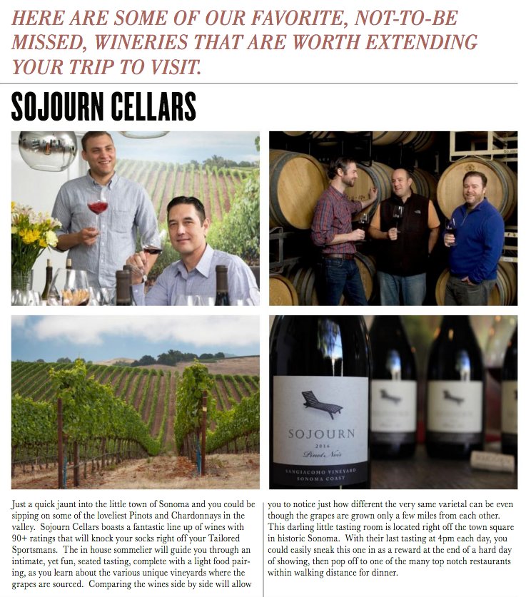 sojourncellars's tweet photo. Great write up and a fun tasting with Emilie Gaffney with #EquestrianConfidential: #SojournCellars boasts a fantastic lineup of wines with 90+ #wine ratings that will knock your socks right off your Tailored Sportsmans > https://t.co/AYOeecmpzh #pinotnoir #sonomawine #sonomacoast https://t.co/gSlqQ1GWku