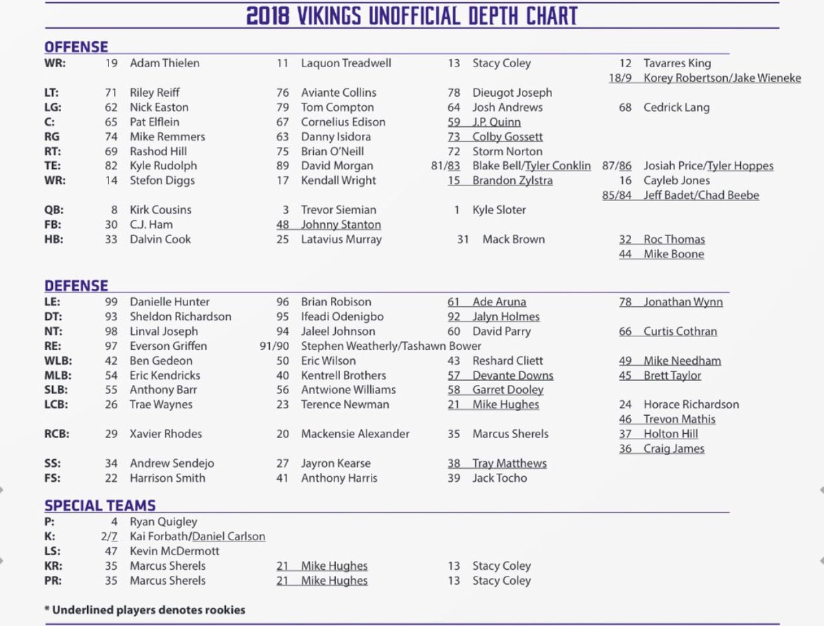 Minnesota Vikings Depth Chart 2018