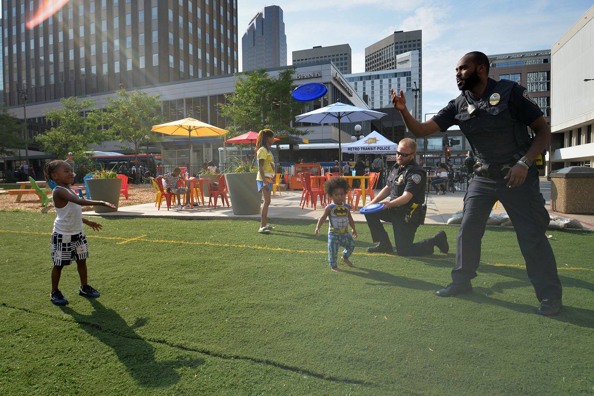 Metro Transit Police Officers visit with the community at National Night Out