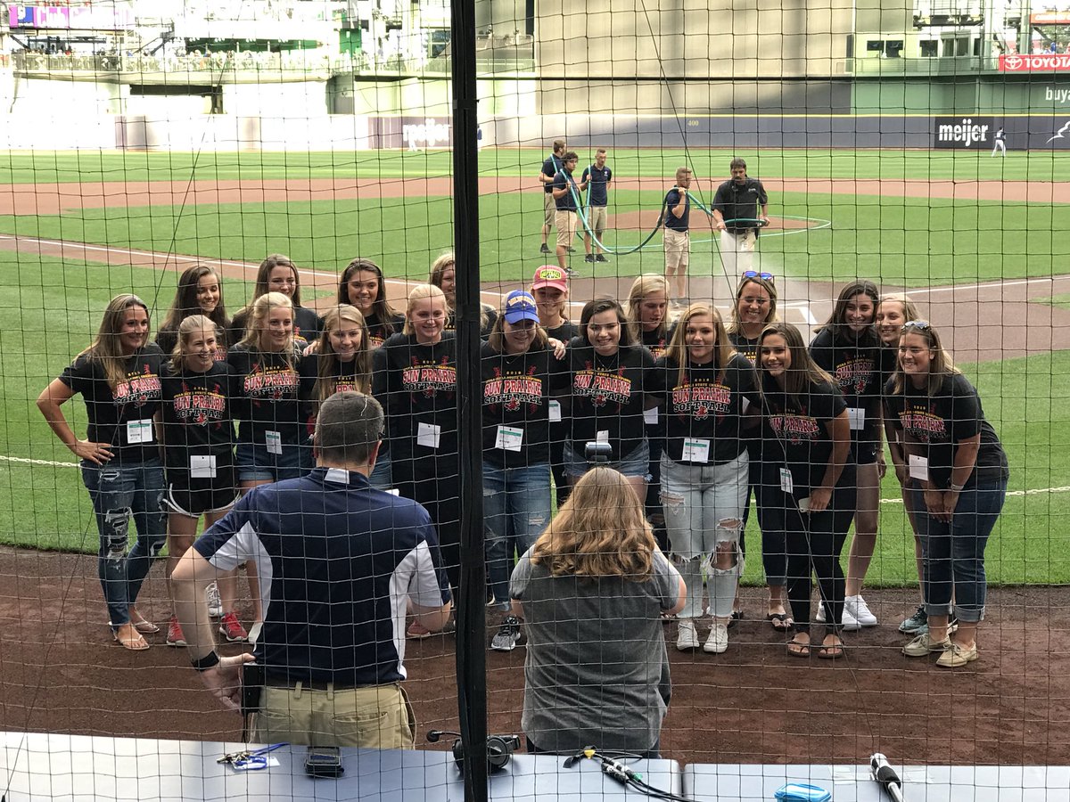 SunnyPSoftball's tweet photo. Div. 1 State Champs getting recognized at the Brewer game. https://t.co/mPgE2qVPIL