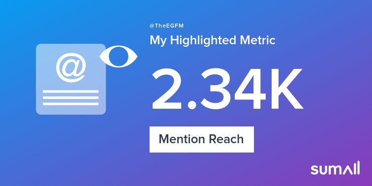 TheEGFM's tweet photo. My week on Twitter 🎉: 1 Mention, 2.34K Mention Reach, 1 New Follower. See yours with https://t.co/nNhG2Ao3Qo https://t.co/Bv0REXCQCN