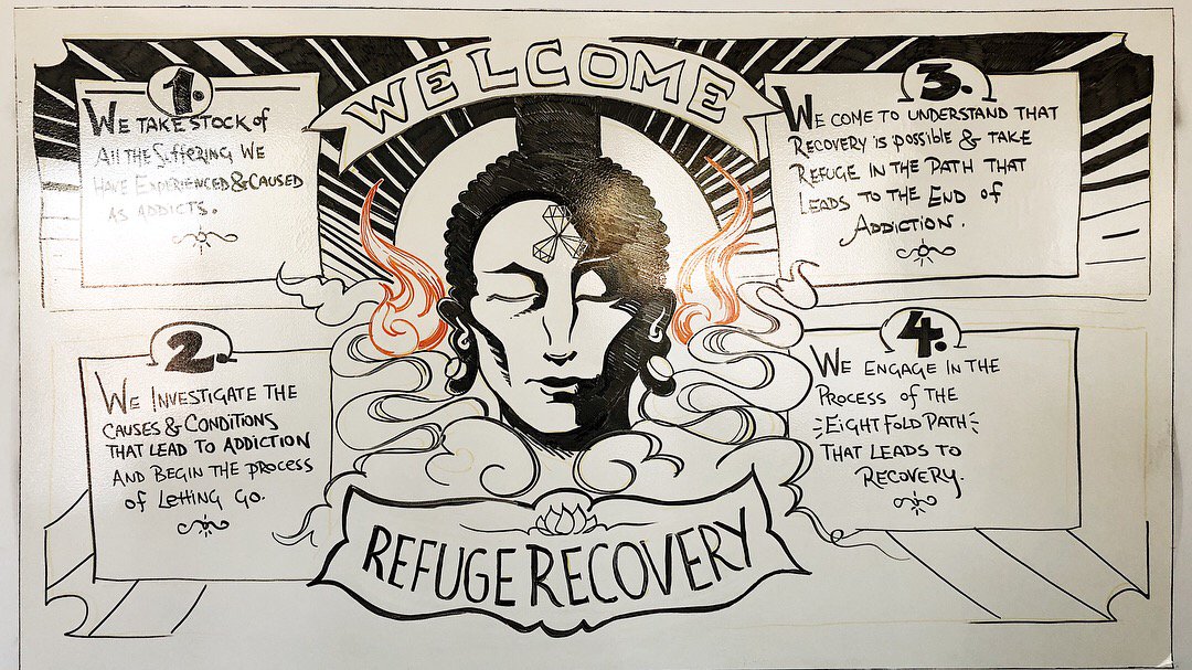 _RefugeRecovery's tweet image. Masterful Artist and RRTC Therapist Michael Zittel lays out the Four Truths of Refuge Recovery:
1. Addiction Creates Suffering
2. The Cause of Addiction is Repetitive Craving
3. Recovery Is Possible
4. The Path to Recovery is Available 
#TakeRefuge #4TruthsRefugeRecovery