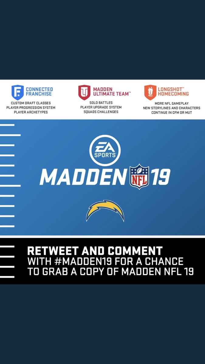 Keenan13Allen's tweet photo. Madden giveaway #Madden19 https://t.co/wZbO6E3Eb9