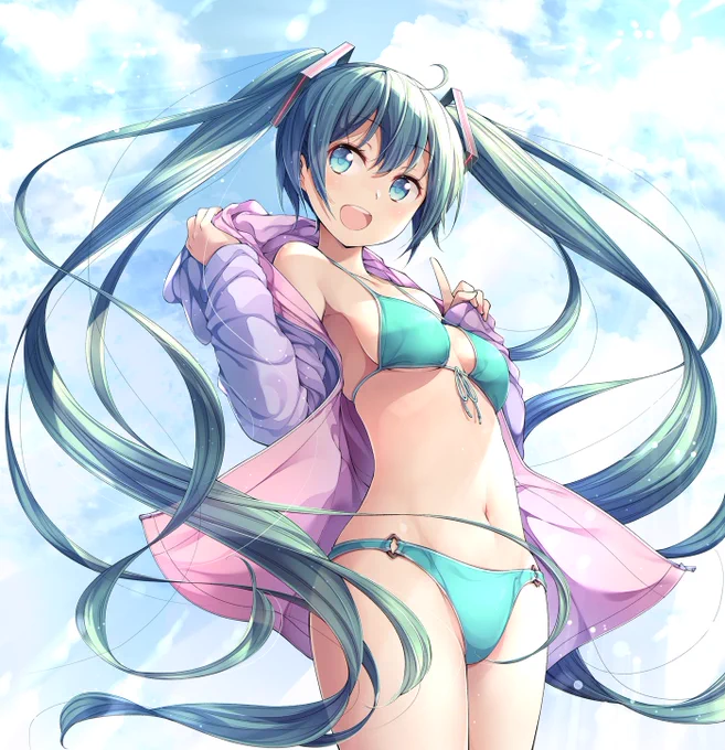 ミクさん水着!
年始振りの趣味絵upです、夏に間に合ったよかった… 