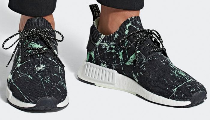 adidas nmd r1 primeknit trainers black aero green marble