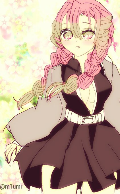 華さんがTwitterに投稿した甘露寺蜜璃(鬼滅の刃)のイラスト。
