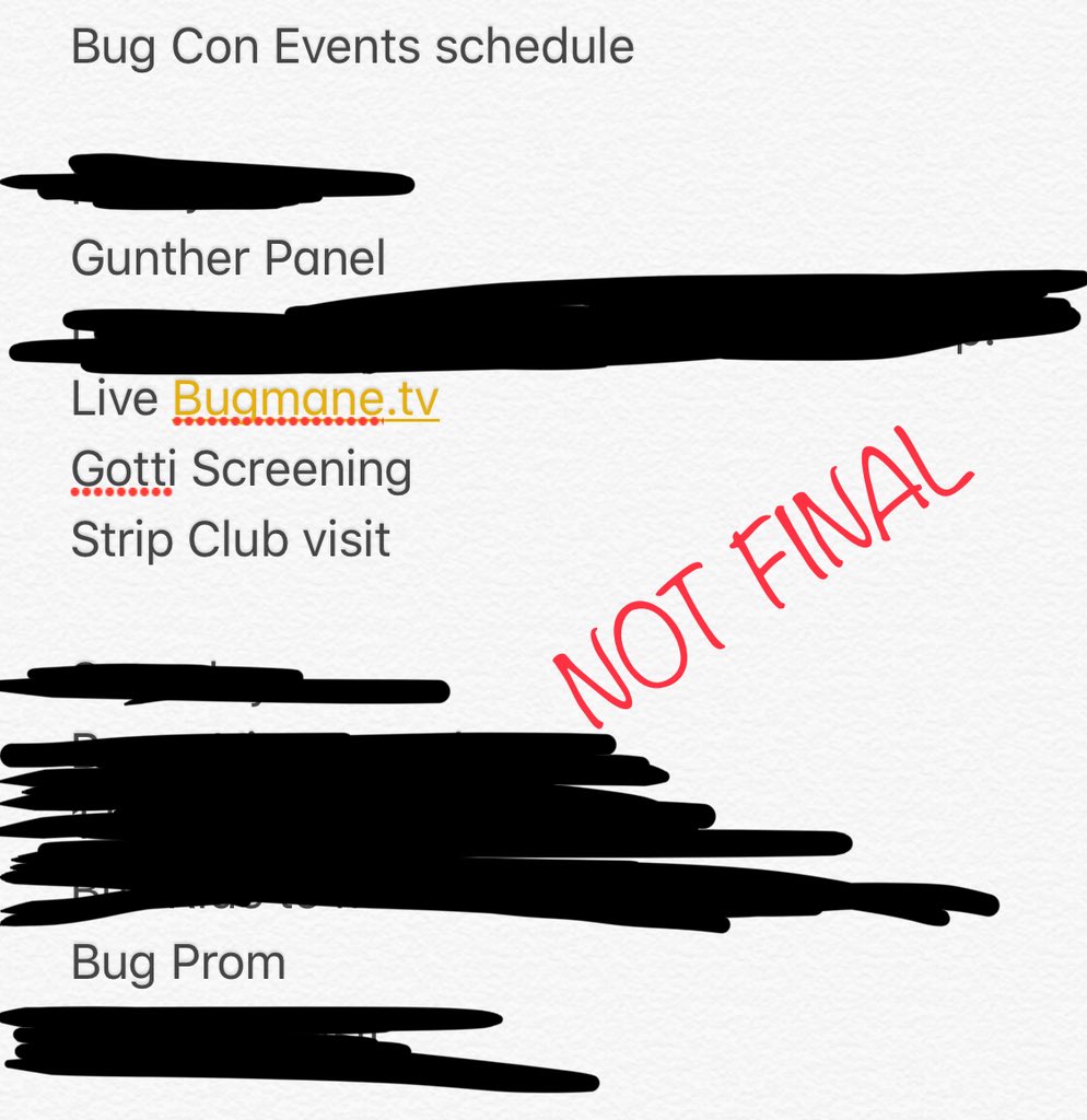 bugmanetv's tweet image. #BugCon2019
 schedule texted to Franklin.