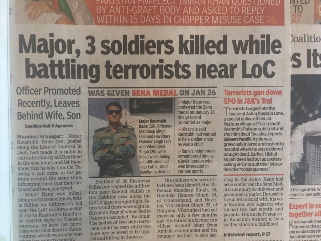 ArnazHathiram's tweet photo. “Officer was recently promoted, leaves behind Wife & Son”
Heart used to go all out for these heroes earlier, now & forever.
Dare any pseudo Nationalist to shed fake tears on this - All due to hyperboles of one 5.6inch
#Srinagar #MajorRane #RifflemanSingh #Harmeer #Vikramjeet https://t.co/l3Fkmr3qQV