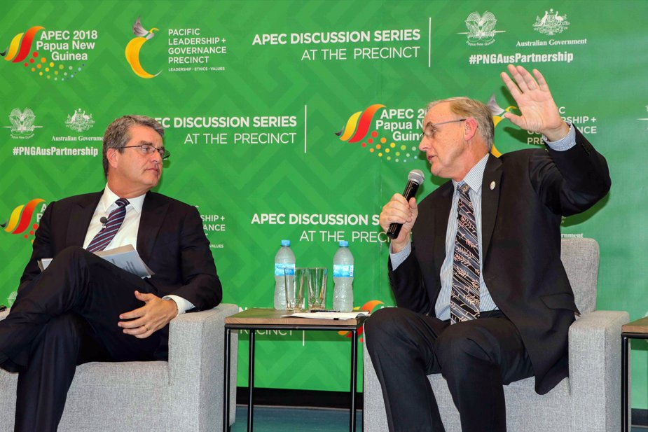 APEC's tweet photo. Next steps to ensure trade can mutually benefit economies requires  sustained policy dialogue &amp; modernization supported by international  collaboration, say the APEC Secretariat Executive Director and World  Trade Organization Director-General. https://t.co/oRVXs38Wuz https://t.co/Ymua8yROGf