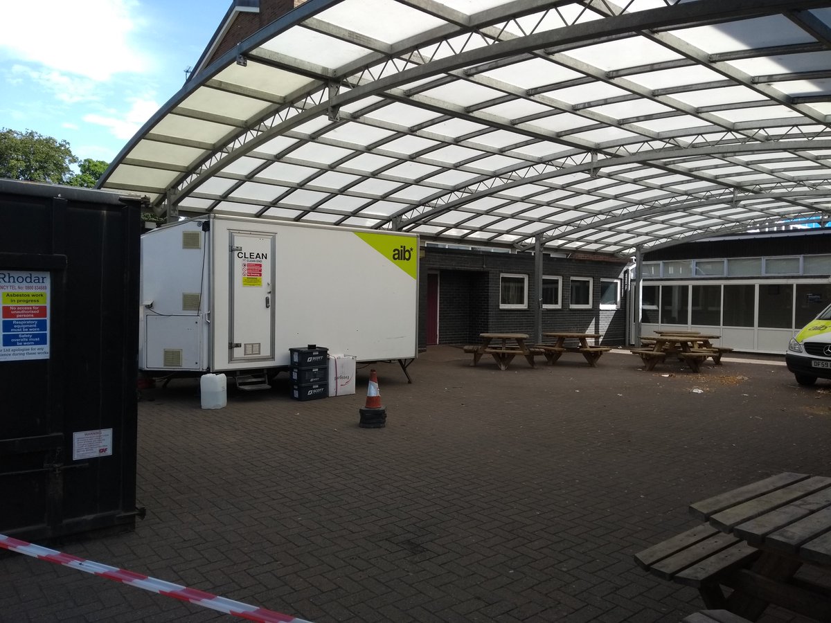 PSGShropshire's tweet photo. Preparatory works are in progress as part of the science block window fenestration at Grove School, Market Drayton.
AIB Solutions removing identified asbestos  on site.   #groveschool #AIBsolutions https://t.co/LHL509yerl
