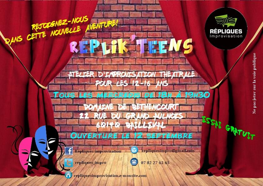 Repliques_Impro's tweet photo. Répliques lance sa session ado dès le 12 septembre et a besoin de toi et le maximum de tes potes ! https://t.co/umwc7dVUIB