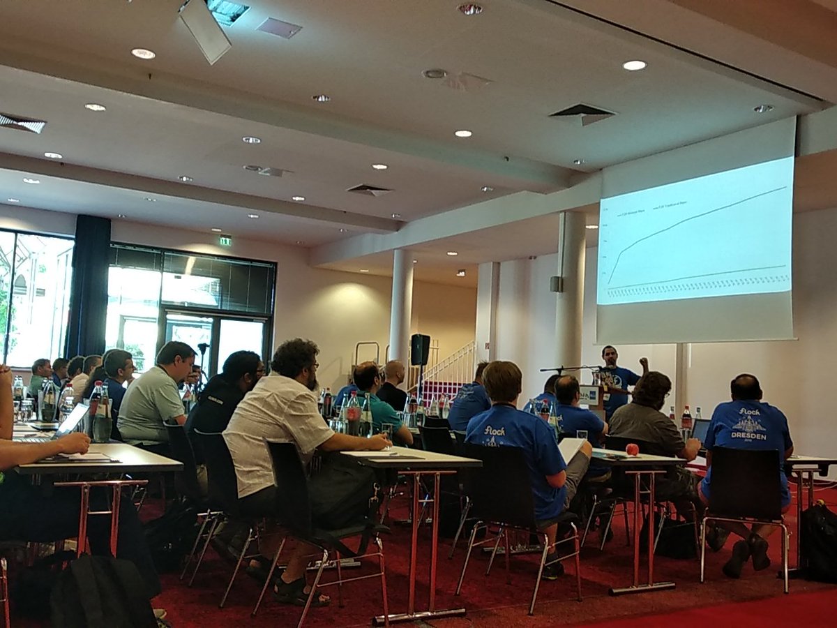 BeePadalkar's tweet photo. @fedora project leader @mattdm is now giving his annual keynote at #FlockToFedora
 Not in Dresden? It is streaming live on @fedora Instagram account https://t.co/ssUsC6opkM