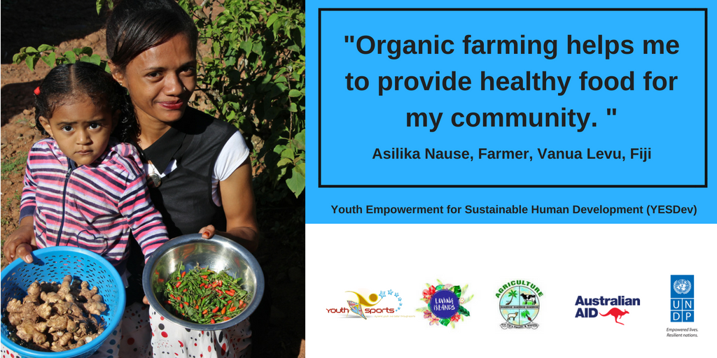 UNDP_Pacific's tweet photo. 21-year-old farmer Asilika, switched to organic farming after attending  #YESDev training sessions.  The project equips young entrepreneurs with the tools to create opportunities for sustainable employment. Supported by the #Fiji Gov't and @LovingIslands. https://t.co/O0jvxqXi0Y https://t.co/7wCCE3TkxF