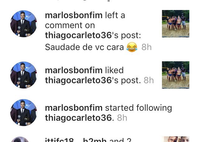 اللاعب مارلوس يتابع حساب اللاعب الاتحادي كارليتو في الانستقرام 💛🖤

باقي يتابع فهد ودحمي ونتطمن 🤣😅