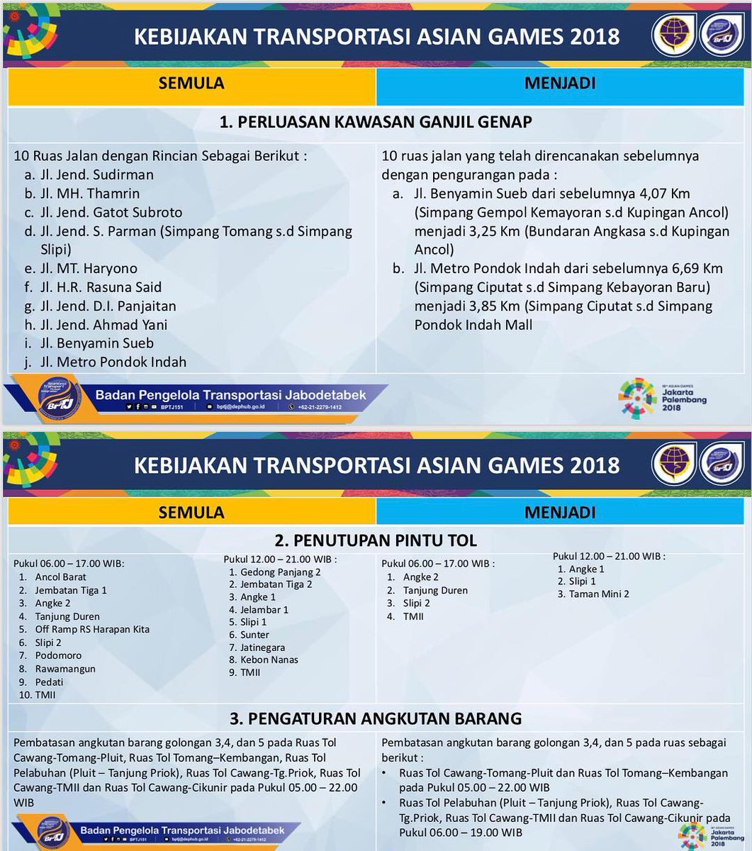 sandiuno's tweet photo. Kami memohon kepada seluruh pengguna jalan di Jakarta untuk mematuhi perluasan kawasan dan waktu ganjil-genap (ganjen) ini. Atas permintaan Kementerian Perhubungan, Pemprov DKI mengeluarkan peraturan ini demi membantu Pemerintah Pusat menyukseskan Asian Games ke-18 ini. https://t.co/8RyjrL0Kcd