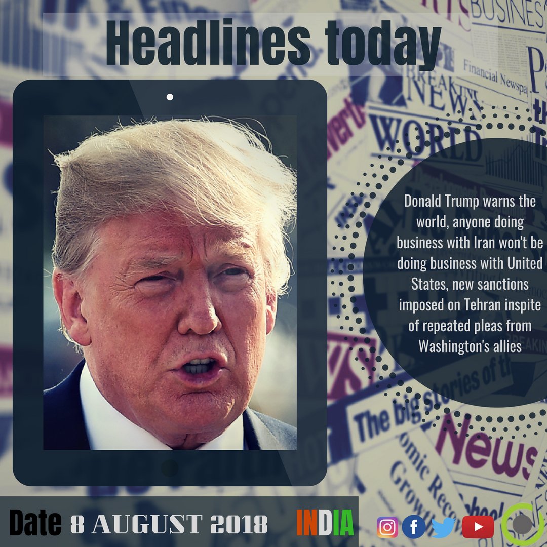 demnindia's tweet photo. #demnindia #Headlines #today #DMKLeader #MKarunanidhi #Stalin #TamilNadu #IndianArmy #LOC #MajorRane #Soldiers #Kashmir #ArvindKejriwal #AAP #MLAfund #development #SupremeCourt #Women #India #rapes #DonaldTrump #Iran #UnitedStates #sanctions #business https://t.co/C89GFYVtq5