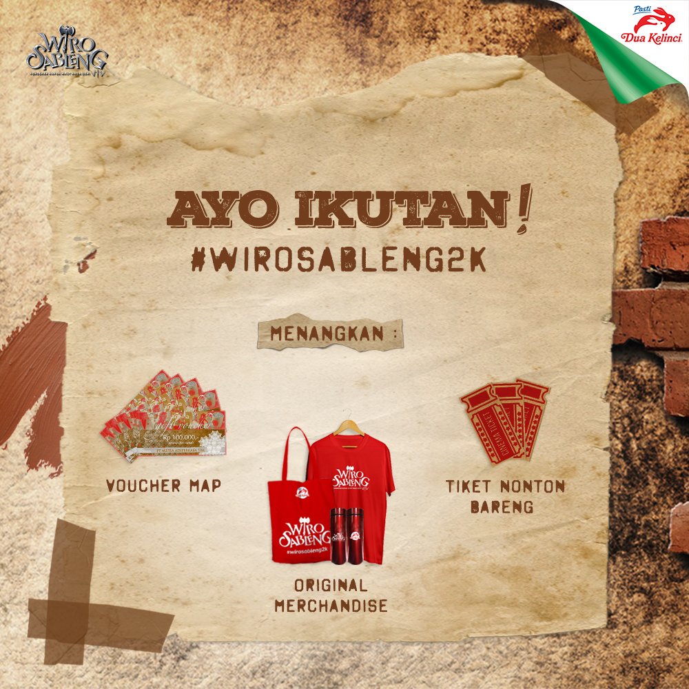DuaKelinci's tweet photo. #SiapSableng bareng #DuaKelinci?

Follow kami dan ikuti kuis #WiroSableng2K dengan hadiah

✔ 30 voucher MAP dengan total 7,5 juta rupiah
✔ Tiket nonton bareng cast Wiro Sableng di Jakarta, Bandung, dan Surabaya
✔ Original merchandise yang cuma  ada disini!
#TemanKebersamaan https://t.co/wfHsNZqdCe