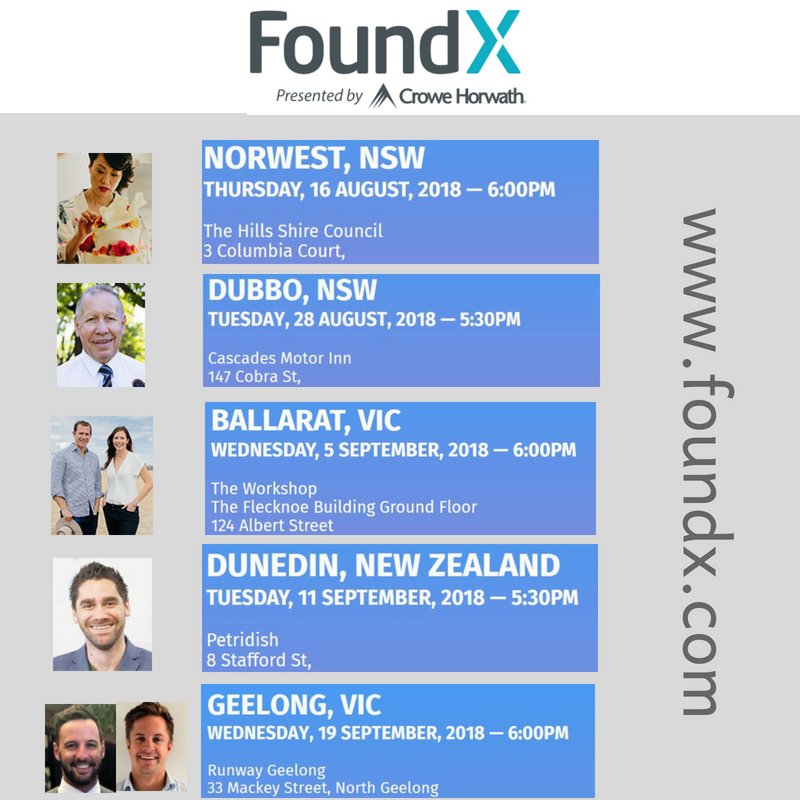 FOUNDX ON TOUR! Our list of #meetups for Aug/Sept is growing, &amp; we've just announced our next #entrepreneur event in #Geelong with the founders of Event Workforce Group! Get the details &amp; RSVP via foundx.com <a href="/_ewgroup/">Electrical wholsaler</a> @runway <a href="/TheHillsCouncil/">The Hills Council</a> <a href="/DubboCouncil/">DubboRegionalCouncil</a> #startup