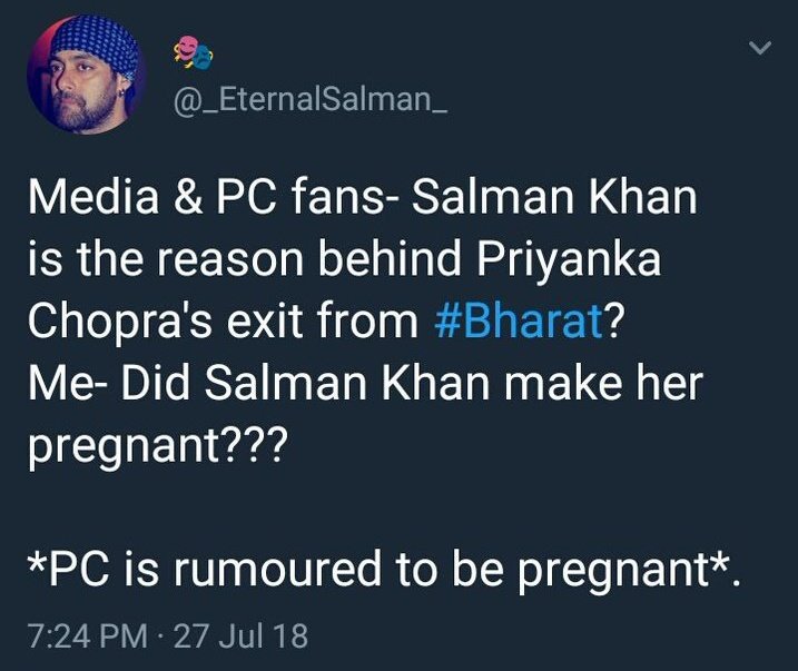 #16 Some brilliant logic applied by @_EternalSalman_  @beingroman_  @SalmanAabdi on why Priyanka had left  #Bharat!
