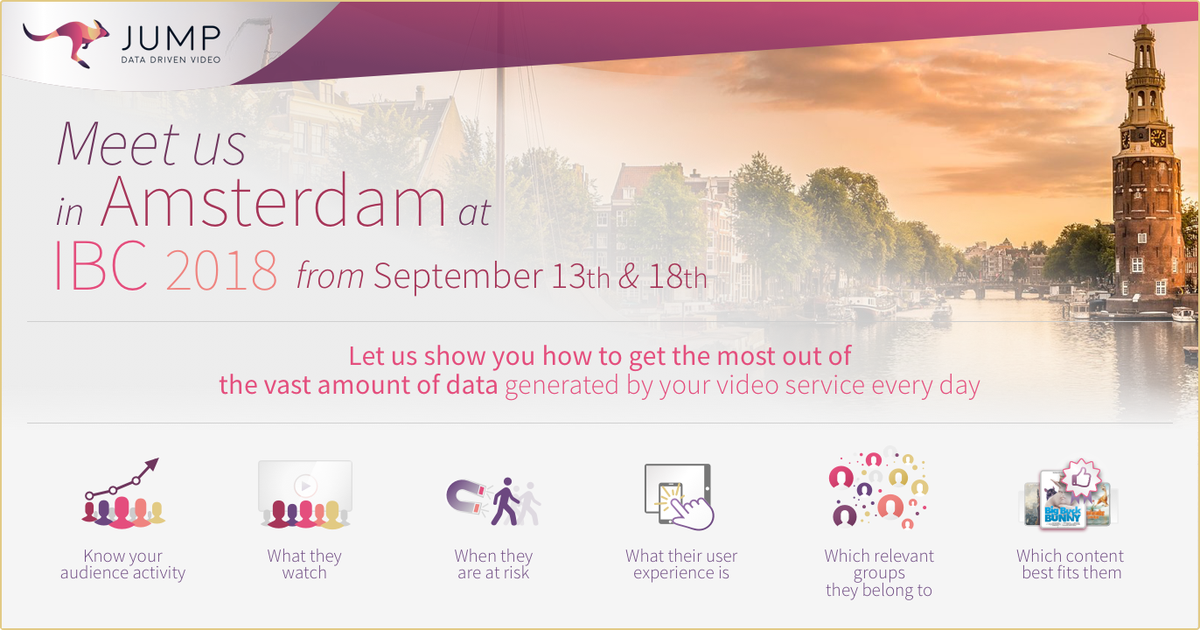 jumptechnologie's tweet photo. Schedule a demo with us at IBC here: https://t.co/yhJGkQ4kH8
Let us show you how to get the most out of the vast amount of data generated by your video service every day. #ibc #datadrivenvideo #ai #ott #videoservices #paytv #analytics #businessintelligence https://t.co/1pKrgcc46d