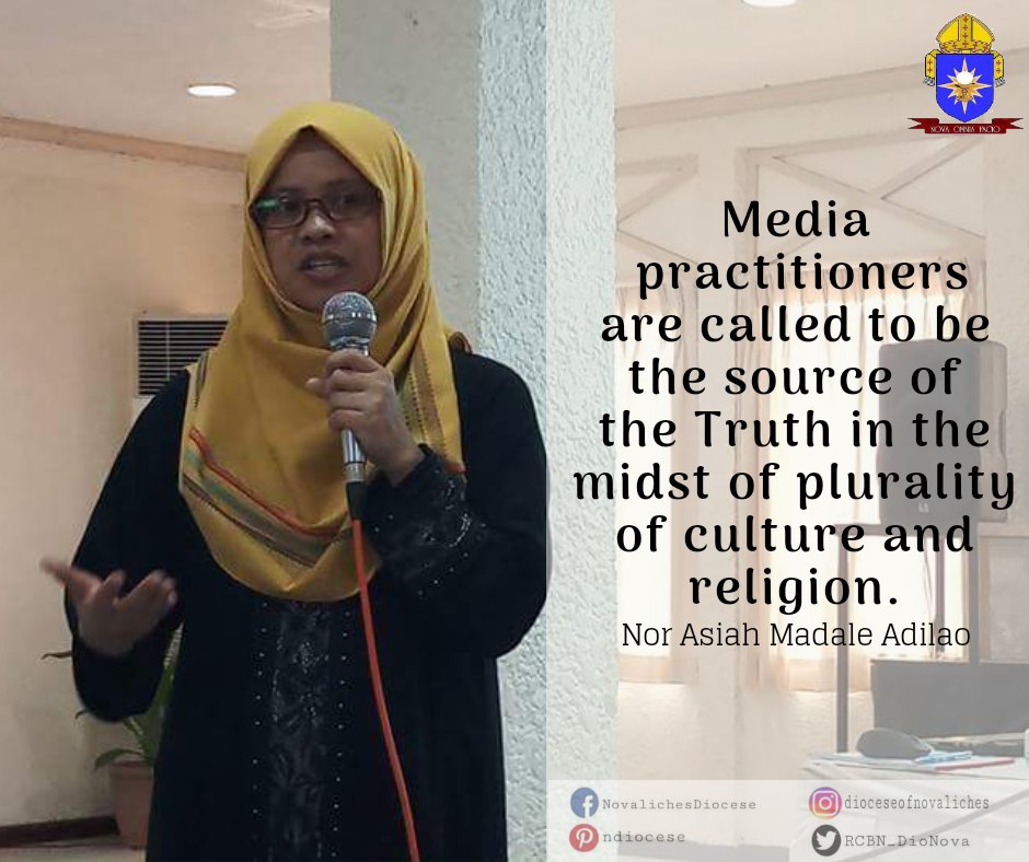 RCBN_DioNova's tweet photo. "Media Practitioners are called to be the source of Truth in the midst of plurality of culture and religion." -Nor Asiah Madale Adilao #NMC2018 #DioNova #August82018 #NCMC2018 https://t.co/Y0p8oXJEWW