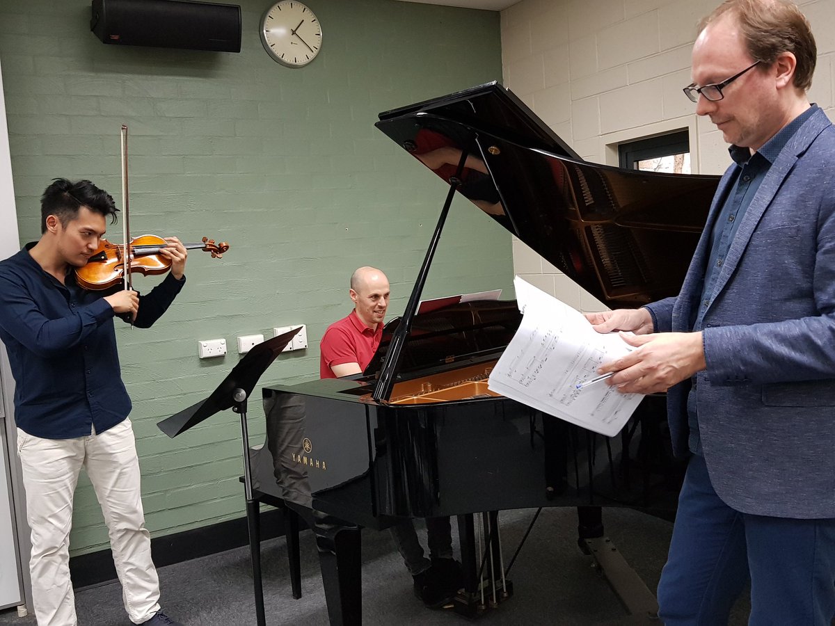 Amazing rehearsal today with <a href="/raychenviolin/">Ray Chen</a> and <a href="/julienquentin/">Julien Quentin</a> for their upcoming <a href="/MusicaVivaAU/">Musica Viva Australia</a> Aus tour. These guys are seriously, *seriously* good. They even make my new piece sound fantastic! Well worth catching if you can. musicaviva.com.au/raychen/