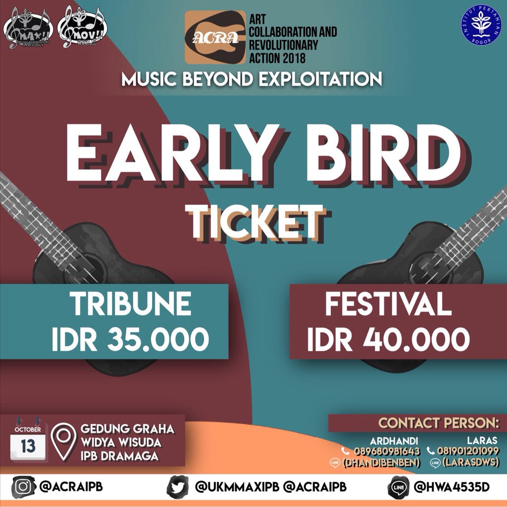 ACRAipb's tweet photo. [EARLY BIRD TICKETS ARE AVAILABLE]

Hi fellas! 
THE EARLY BIRD tickets of ACRA 2018 are STILL available!🎟

These tickets are VERY LIMITED, so secure your Early Bird tickets now! 

#ACRAIPB
#ACRA2018
#EVENTIPB
#UKMMAXIPB
#MusicofVocation
#MusicBeyondExploitation https://t.co/u4NOg6jF5D