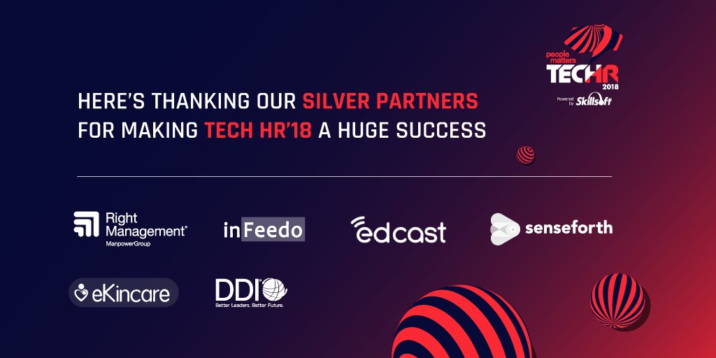 PeopleMatters2's tweet photo. Here's thanking our silver partners for helping us make People Matters #TechHR18 a huge success, @Right_India, @inFeedo @EdCast @Senseforth @ekincaredotcom @DDIworld https://t.co/Um7nA1oUqg