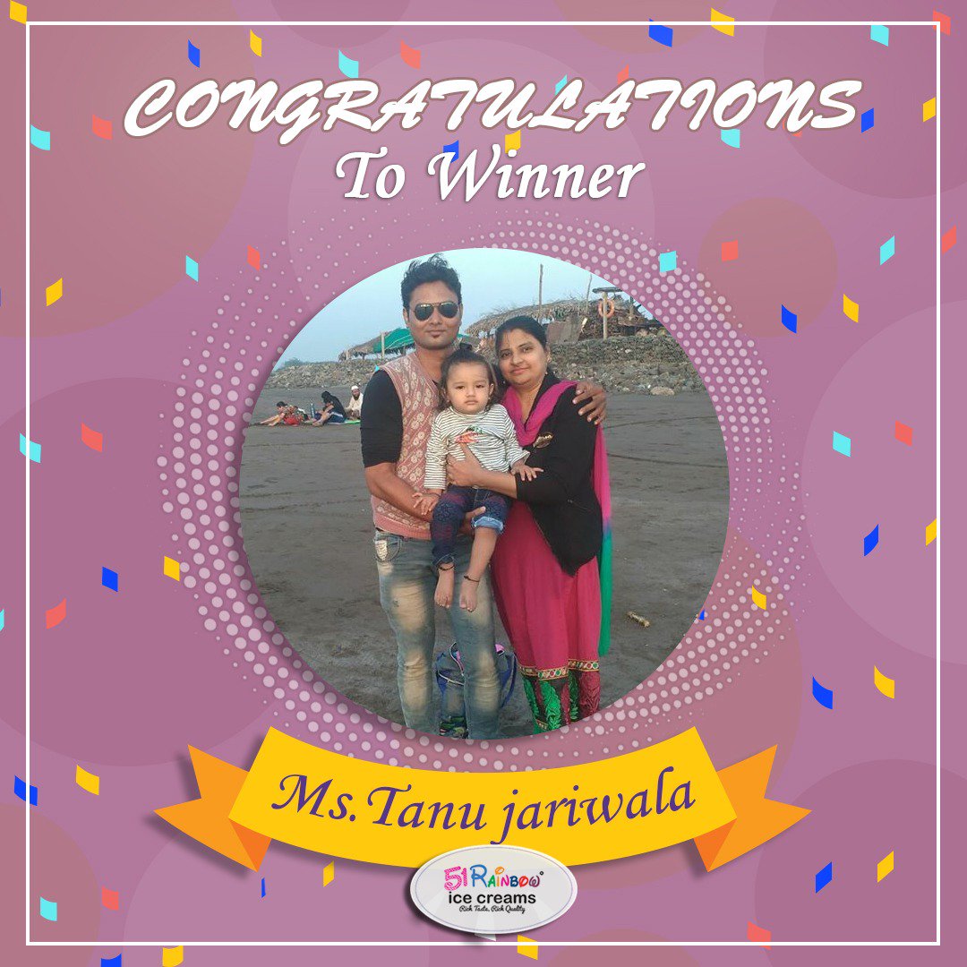 51rainbowC's tweet photo. Congratulations To Winner of 51rainbow icecream contest Tanu Jariwala. https://t.co/PXilOV1aKl