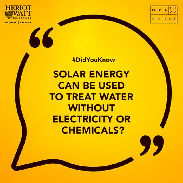 orahouse_hw's tweet photo. Water treatment plants consume about 30 billion kilowatt-hours of electricity per year in just one country! Imagine saving all that energy and switching to solar power instead.
#sdme18 #teamwatt #solardecathalonmiddleeast #hwudc https://t.co/vAEtD3z0Vg