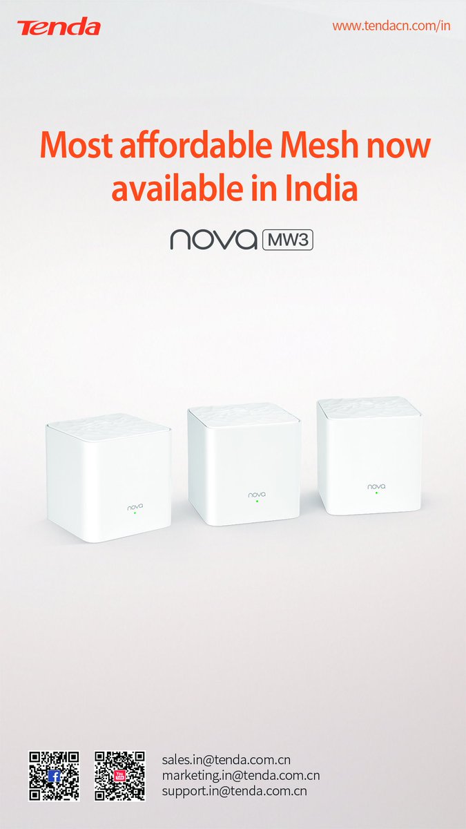 TendaIndia's tweet photo. Unbelievably powerful, reasonably affordable Mesh unit in India.
Truly Mesh.
https://t.co/GqbkZmTmNK
#TendaWiFi #Nova #MW3 #TrueMesh #BestBuy #Available #ValueForMoney https://t.co/McoBKkGCFZ